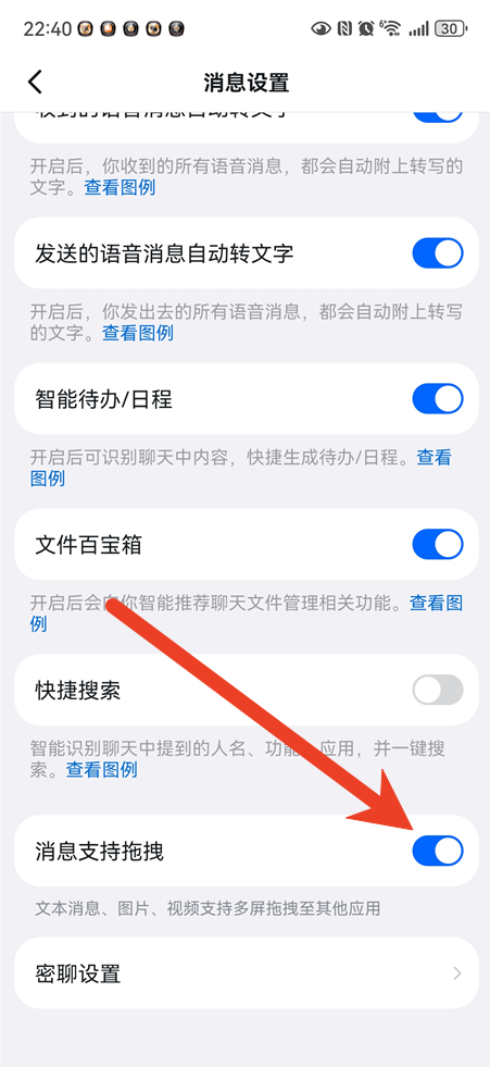 钉钉怎么开启支持文件拖拽功能